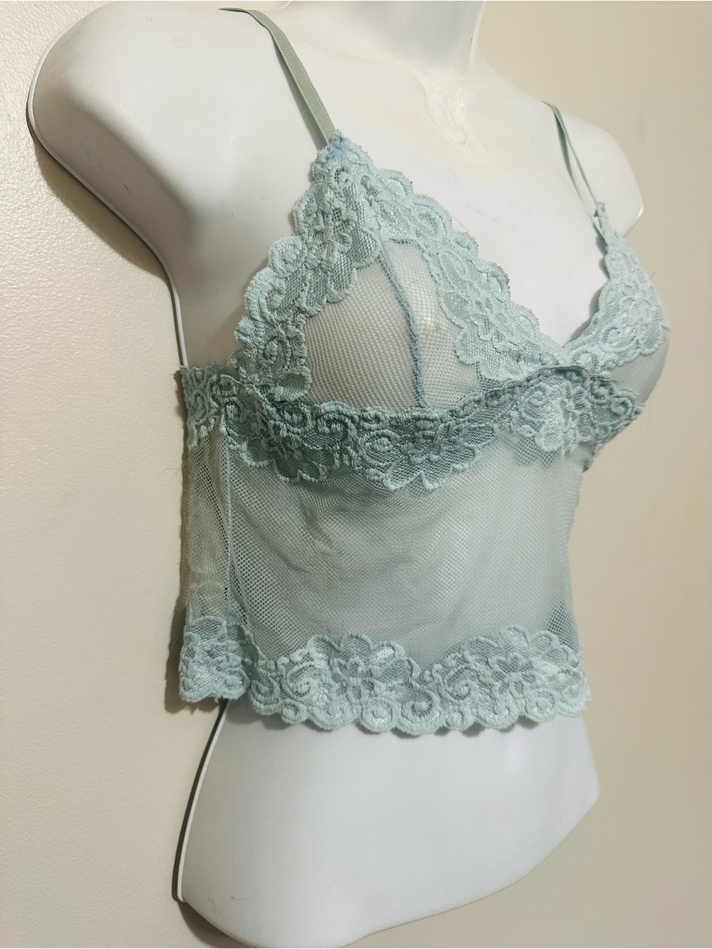 Rampage Blue Mist Lace Cami Top Sheer Mesh Floral Detail Size S